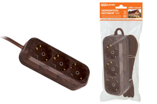 Удлинитель бытовой У03 3 гнезда, 5метров,2П+3, ПВС 3х1мм2 "Эко" (бук) 16А/250В ТДМ                                        