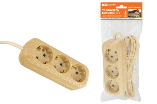 Удлинитель бытовой У03 3 гнезда, 3метра,2П+3, ПВС 3х1мм2 "Эко" (сосна) 16А/250В ТДМ                                        