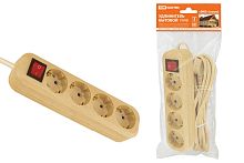 Удлинитель бытовой  У04В выключатель, 4 гнезда, 3метра,2П+3, ПВС 3х1мм2 "Эко" (сосна) 16А/250В ТДМ          