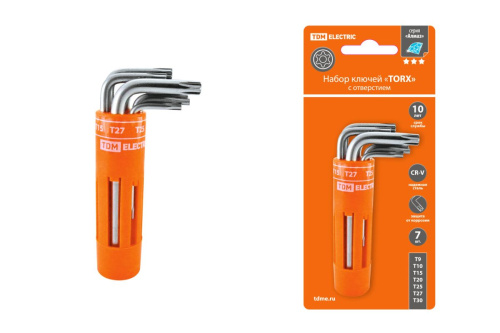 Набор ключей "TORX" с отверстием 7 шт: T9-T30 (круглый держатель в блистере), CR-V сталь "Алмаз" ТДМ                                        