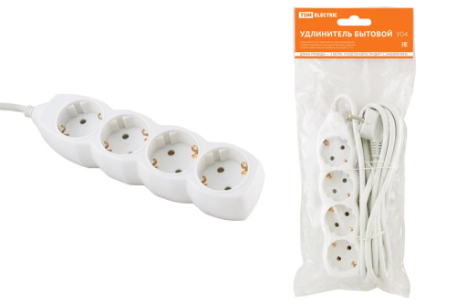 Удлинитель бытовой  У04  4 гнезда, 3метра, с/з, ПВС 3х1мм2  16А/250В ТДМ заменаSQ1303-1406                                        