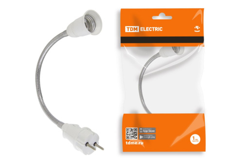 Переходник вилка-Е27 гибкий 300мм, белый, ТДМ                                        