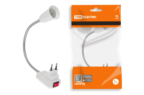 Переходник вилка-Е27 гибкий 300мм с выключателем, белый, ТДМ                                        