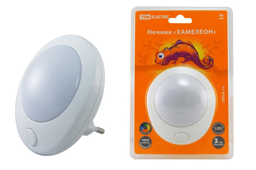 Ночник "Хамелеон"  D 75  с выключателем,белый, 0,5Вт, 220 В ТДМ                                        
