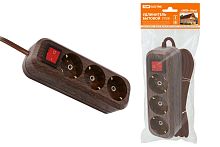 Удлинитель бытовой  У03В выключатель, 3 гнезда, 3метра,2П+3, ПВС 3х1мм2 "Эко" (бук) 16А/250В ТДМ          