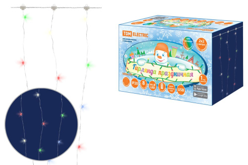 Гирлянда светодиодная "Роса - занавес" 2х2 м, 200LED, многоцветн., ПДУ, USB, IP20 ТДМ                                        