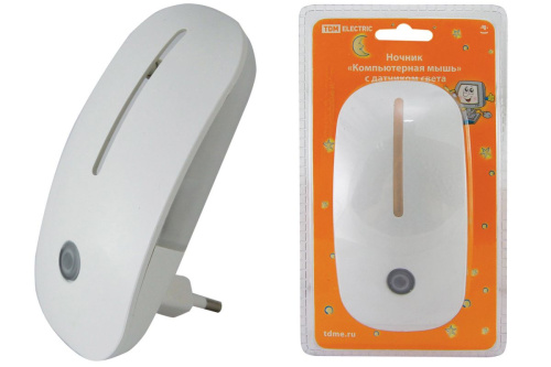 Ночник "Компьютерная мышь" с датчиком света, светодиодный, 0,5Вт, 220 В ТДМ                                        