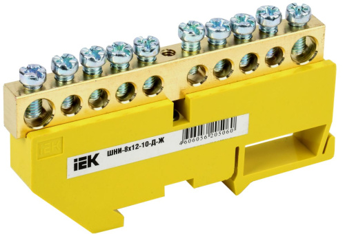 Шина N нулевая с DIN-изолятором 8х12мм 10 групп желт. ИЭК                                        