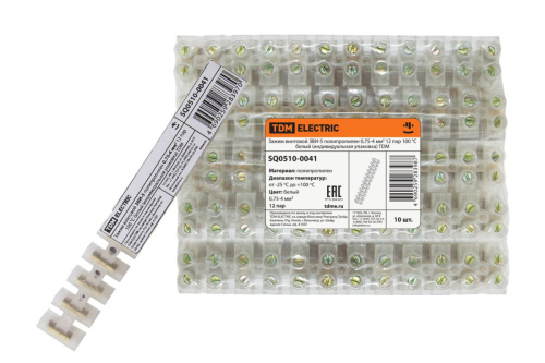 Зажим винтовой ЗВИ-  5 0,75-4мм2 12пар 100°С белый(инд.уп,полипр)ТДМ аналоги:SQ0510-0022,SQ0510-0002                                        
