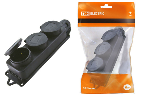 Розетка трехместная с заглушками каучук 2Р+РЕ 16А 250В IP44 ТДМ                                        