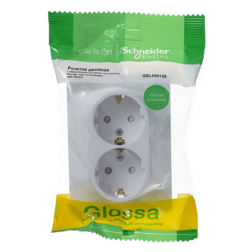 Розетка с/у GLOSSA 2м с/з с з/ш белый IP20 в сборе 16А (упак-10шт) SchE                                         фото 3                    