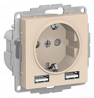 Розетка с/у AtlasDesign 1м с/з с з/ш + 2 USB бежевый IP20 механизм 16А SchE          