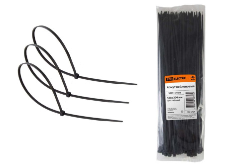 Хомут 4,8х300 нейлон (черный) (100шт) ТДМ                                        