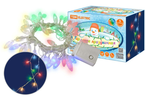 Гирлянда светодиодная "Шишки" 50LED, 5м, 8 режимов, многоцвет., прозр. шнур, 250 В, ТДМ                                        