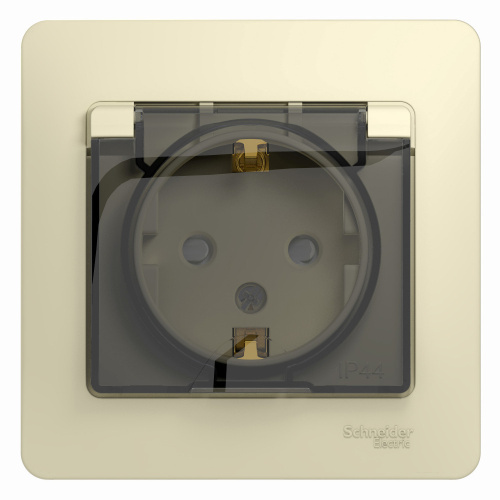 Розетка с/у GLOSSA 1м с/з с з/ш бежевый IP44 в сборе 16А с защ.крыш. (упак-10 шт) SchE                                        