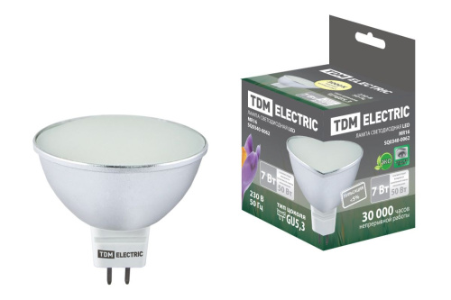 Лампа светодиодная 7Вт GU5.3 MR16 220В 3000К SMD (с матовым стеклом) ТДМ                                        