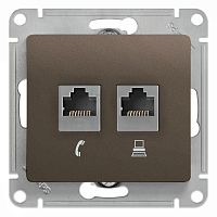 Розетка с/у GLOSSA RJ11+RJ45 2м шоколад механизм кат.5E (телеф.+комп.) (упак-5шт) SchE          