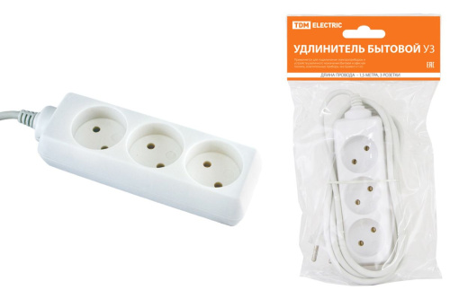 Удлинитель бытовой  У3  3 гнезда, 1,5метра, б/з,ПВС 2х0,75мм210А/250В ТДМ заменаSQ1303-1310                                        