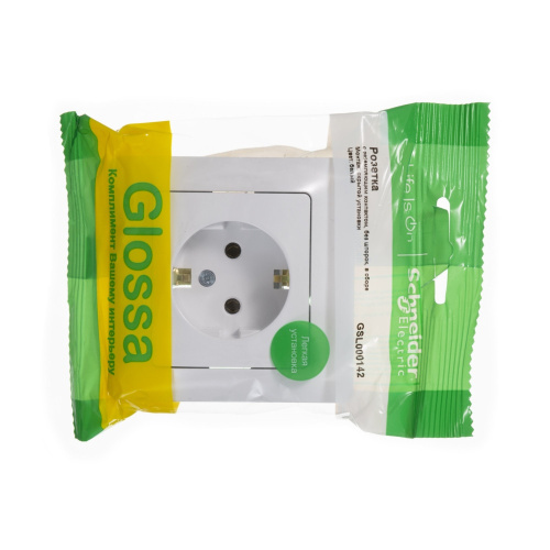 Розетка с/у GLOSSA 1м с/з белый IP20 в сборе 16А (упак-15шт) SchE                                         фото 5                    