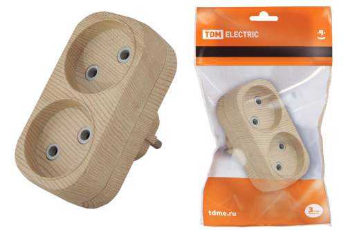 Блок на 2 гнезда 2П б/з плоский 6А 250B "Эко" (сосна) ТДМ                                        