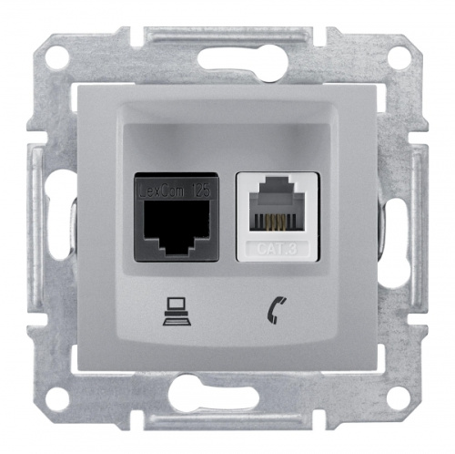 Розетка с/у Sedna RJ11+RJ45 2м алюминий механизм кат.5Е (телеф.+комп.) (упак-1шт) SchE                                         фото 3                    