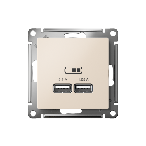 Розетка с/у AtlasDesign USB 1м бежевый механизм 5В, 1 порт х 2,1А, 2 порта х 1,05А  SchE                                         фото 2                    