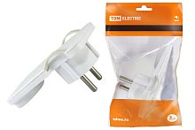 Вилка угловая плоская (8 мм) 16А 250В белая ТДМ (18упак)          