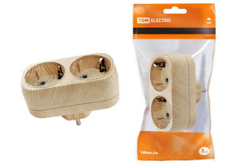 Блок на 2 гнезда 2П+З плоский 16А 250B "Эко" (сосна) ТДМ                                        