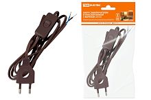 Шнур с выключателем и плоской вилкой с вырезом ШУ03В ШВВП 2х0,75мм2 2 м. коричневый "ЭКО" ТДМ          