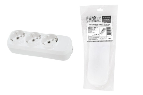 Колодка розеточная 3 гнезда 2П+3 16А 250В белая серии "Народная" ТДМ                                        