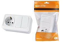 Блок комбинированный выкл. 2-кл. 10А + розетка 2П+З 16А 250В БКВР IP20 белый "Ладога" ТДМ          