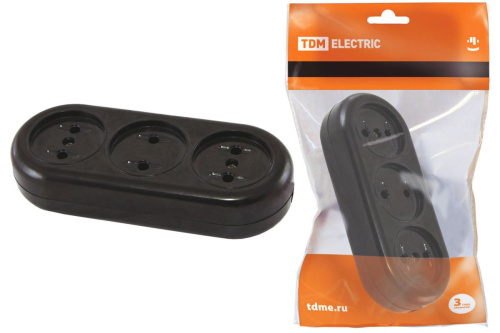 Колодка розеточная 3 гнезда 2П б/з 16А макс. "Ретро" 250B (карболит) ТДМ                                        