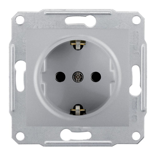 Розетка с/у Sedna 1м с/з алюминий IP20  механизм 16A (упак-10шт) SchE                                         фото 3                    