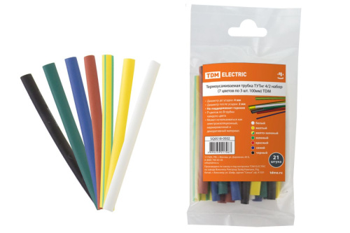 Термоусаживаемая трубка 4/2 набор (7 цветов по 3 шт. 100мм) ТУТнг ТДМ                                        