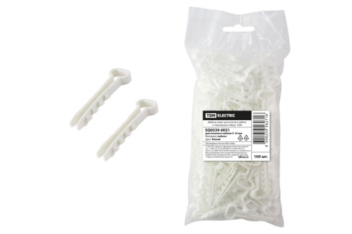 Дюбель-хомут 5-10мм для плоского кабеля  белый (100шт) ТДМ                                        