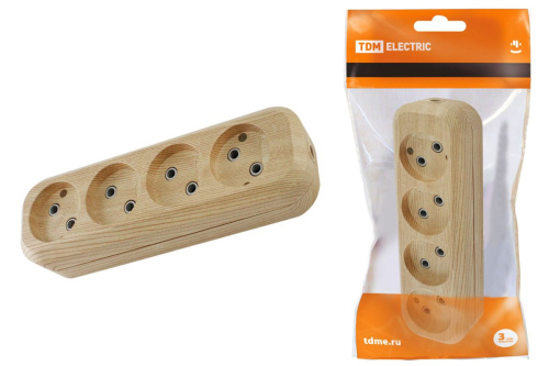 Колодка розеточная 4 гнезда 2П б/з 10А 250В "Эко" (сосна) ТДМ                                        