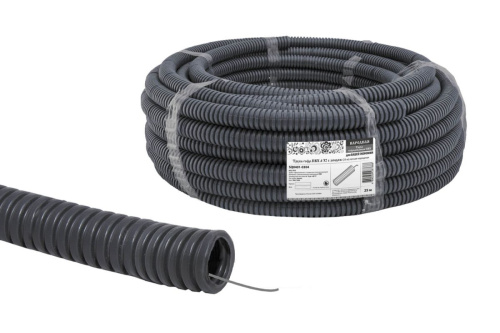 Труба гофрированная ПВХ с зондом 32 (25м) легкая народная черная ТДМ                                        
