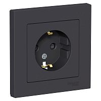 Розетка с/у AtlasDesign 1м с/з с з/ш карбон IP20 в сборе 16А (упак-5шт) SchE          