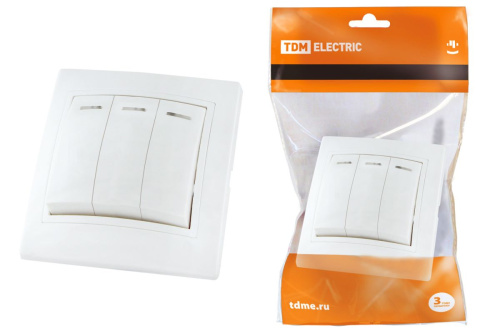 Выключатель с/у Таймыр 3кл белый IP20 10А с инд. ТДМ                                        