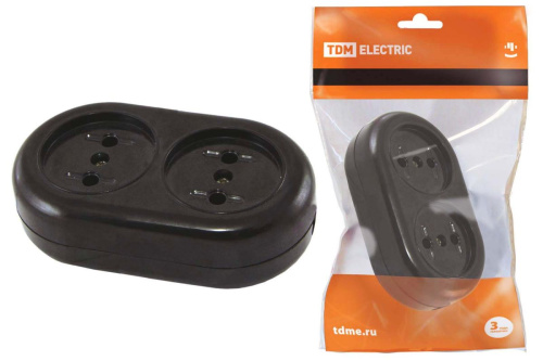 Колодка розеточная 2 гнезда 2П б/з 16А 250B "Ретро" (карболит) ТДМ                                        