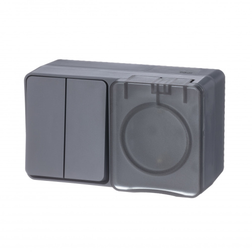 Блок о/у AtlasDesign Profi54 Розетка 1м с/з с з/ш 16А + Выкл. 2кл антрацит IP54 SchE                                        