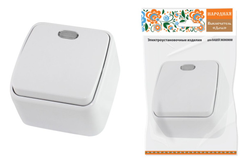 Выключатель о/у Дача 1-кл. с подсветкой IP20 10А, белый  Народная ТДМ                                        