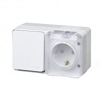Блок о/у AtlasDesign Profi54 Розетка 1м с/з с з/ш 16А + Выкл. 1кл белый IP54 SchE          