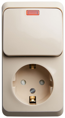 Блок о/у Этюд Розетка 1м с/з с з/ш 16А + Выкл. 1кл. с инд. кремовый IP20 (упак-10 шт) SchE                                        