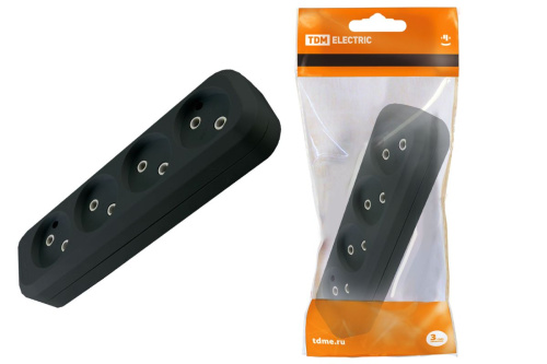 Колодка розеточная 4 гнезда 2П б/з 10А 250В черная ТДМ                                        