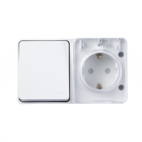 Блок о/у AtlasDesign Profi54 Розетка 1м с/з с з/ш 16А + Выкл. 1кл белый IP54 SchE                                         фото 4                    