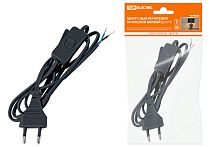 Шнур с выключателем и плоской вилкой ШУ01В ШВВП 2х0,75мм2 2м. черный ТДМ          