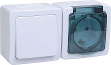 Блок о/у ГЕРМЕС PLUS: Розетка 1кл. с/з 16А + Выкл. 1кл дымчатый IP54 ИЭК          