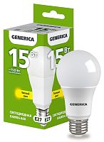 Лампа светодиодная  15Вт E27 A60 3000К GENERICA          