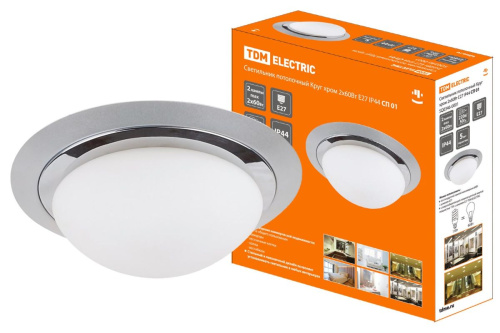 Светильник потолочный Круг хром  2х60Вт E27 IP 44 СП 01 ТДМ                                        